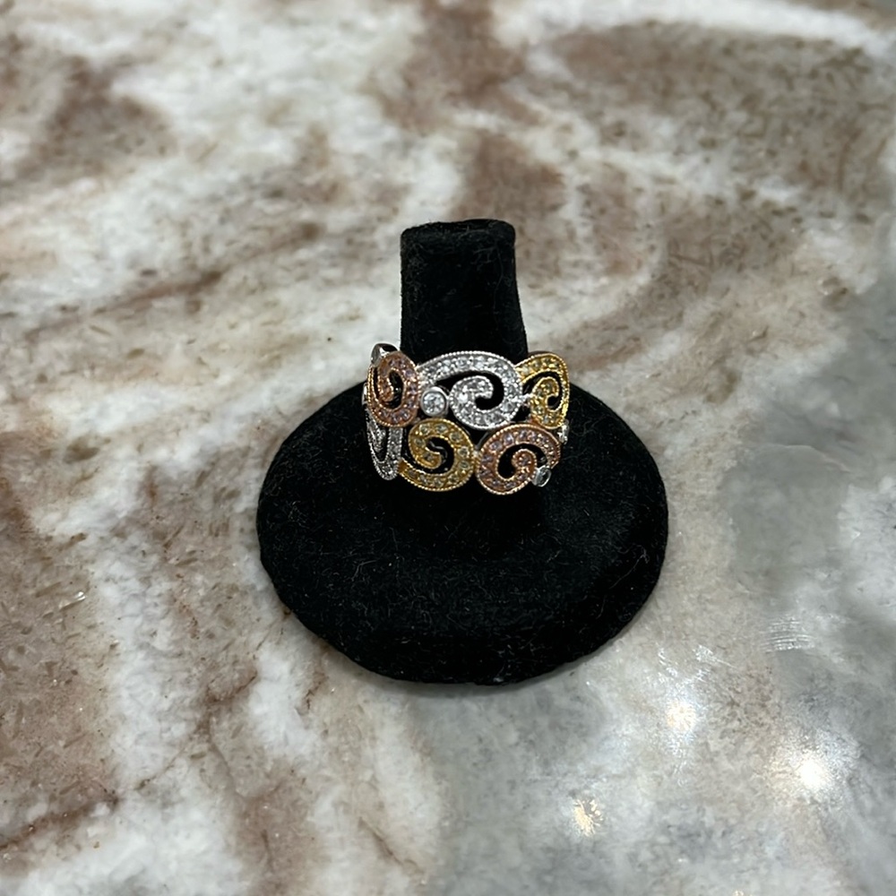 Esposito Tri Color Sterling Silver Diamonique CZ Ring Size 7